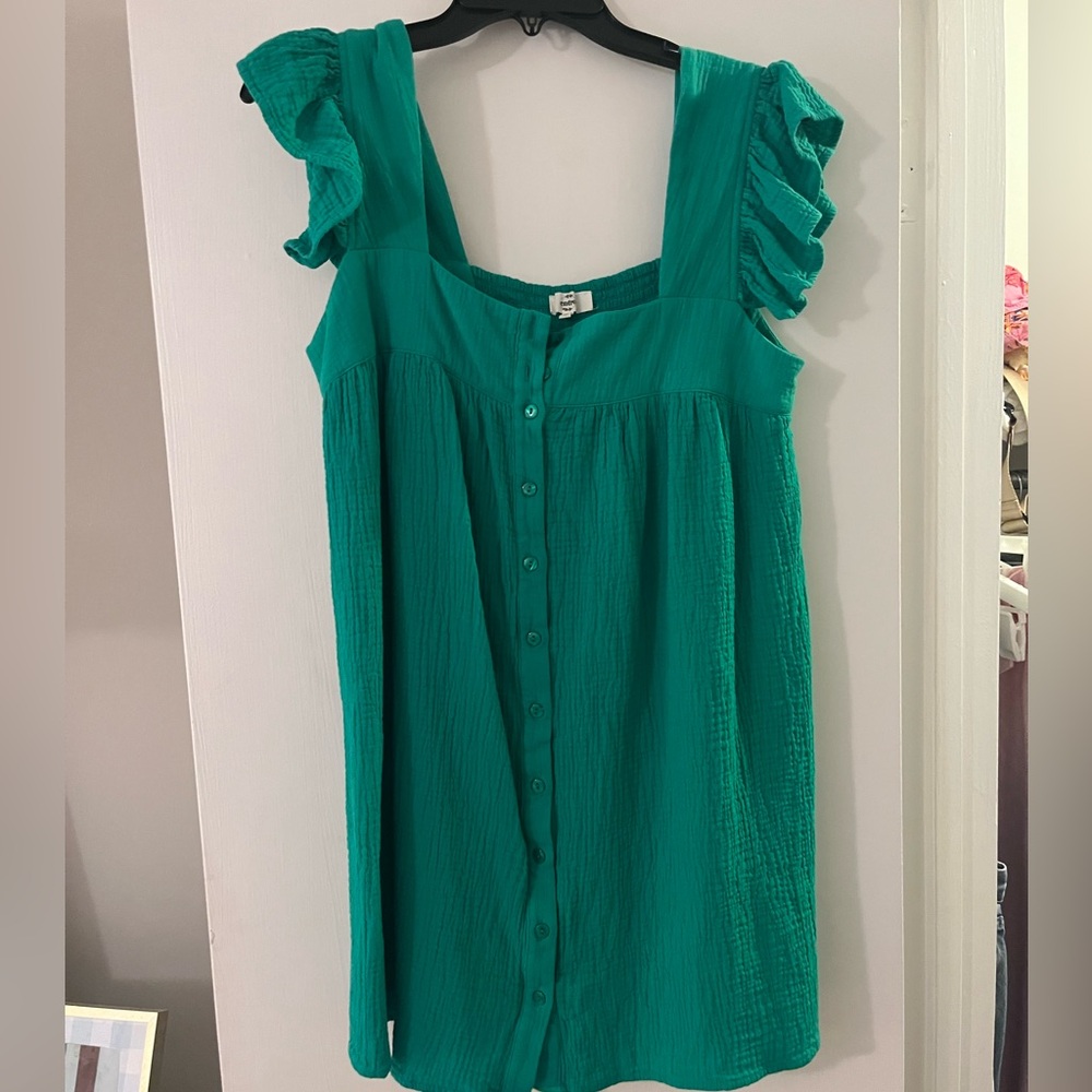 entro Emerald Green Ruffled-Sleeve Button-Front Top